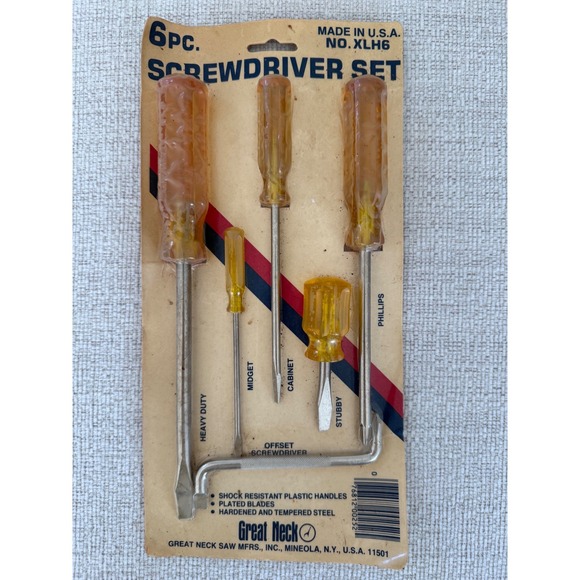 Other - Vintage‎ New Great Neck 6 Piece Screwdriver Set Made in the USA Deadstock
